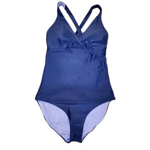 prAna Swimsuit Womens Small One Piece Bathing Suit Blue Cross Strap Tie Back